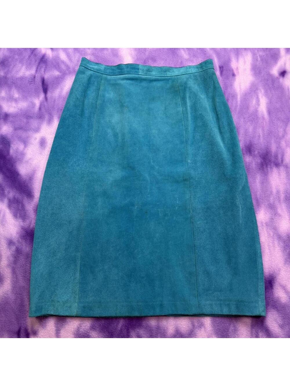 Vibrant blue genuine suede leather skirt
